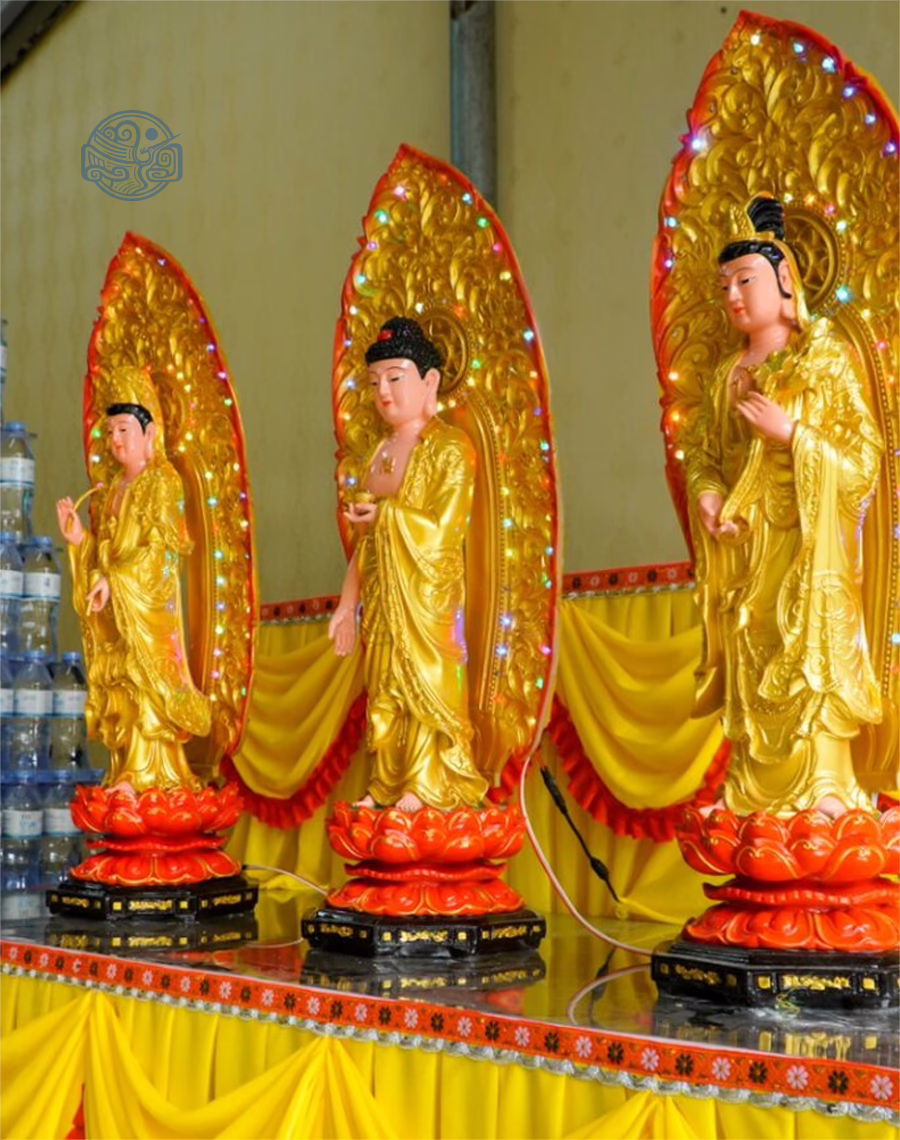 Tượng Tam Thánh đứng 80cm composite (có lá đề + đèn) - Ảnh 2