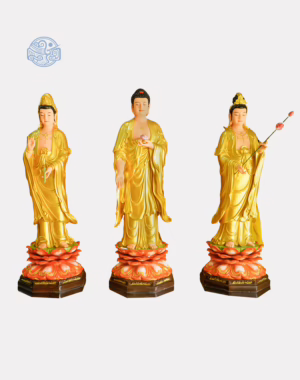 Bộ tượng Tây Phương Tam Thánh Đứng bằng composite, cao 110cm, vẽ vàng